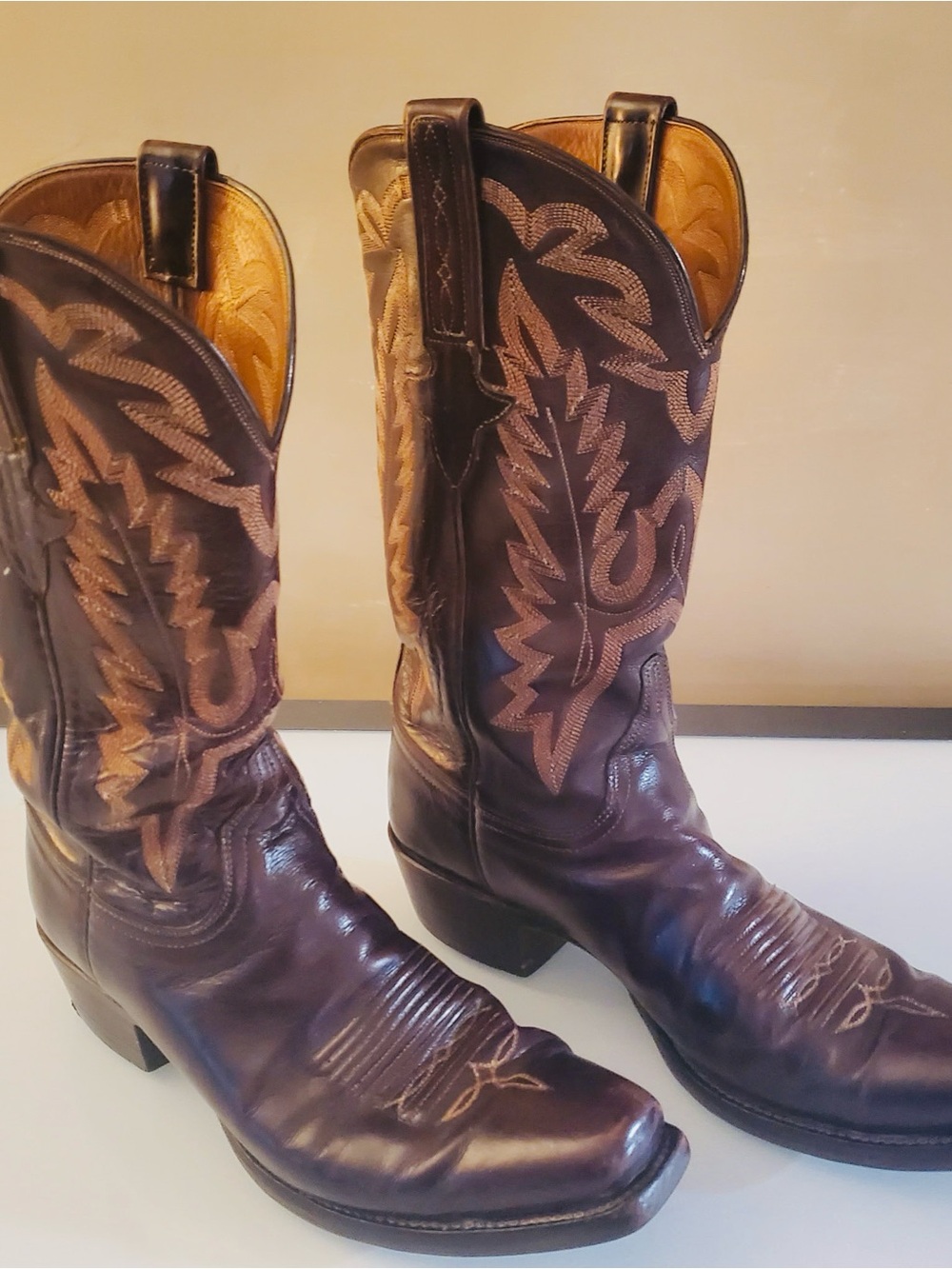 Lucchese Dark Brown Leather Western Boots with John Wayne Toe